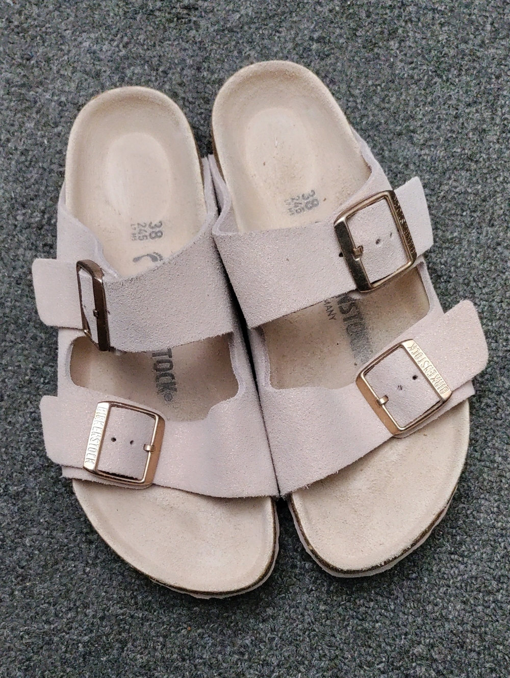 Birkenstock Two-Strap Sandals in Light Pink Shimmer Suede